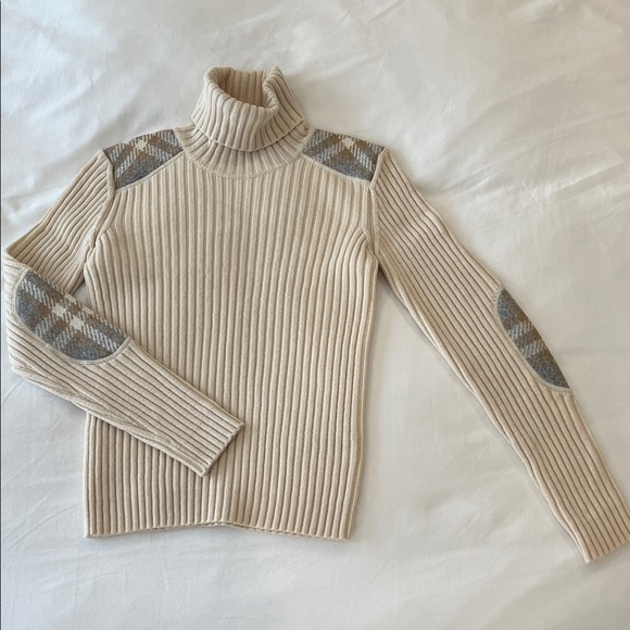 Burberry Sweaters - Burberry Cream Ribbed Turtleneck Sweater